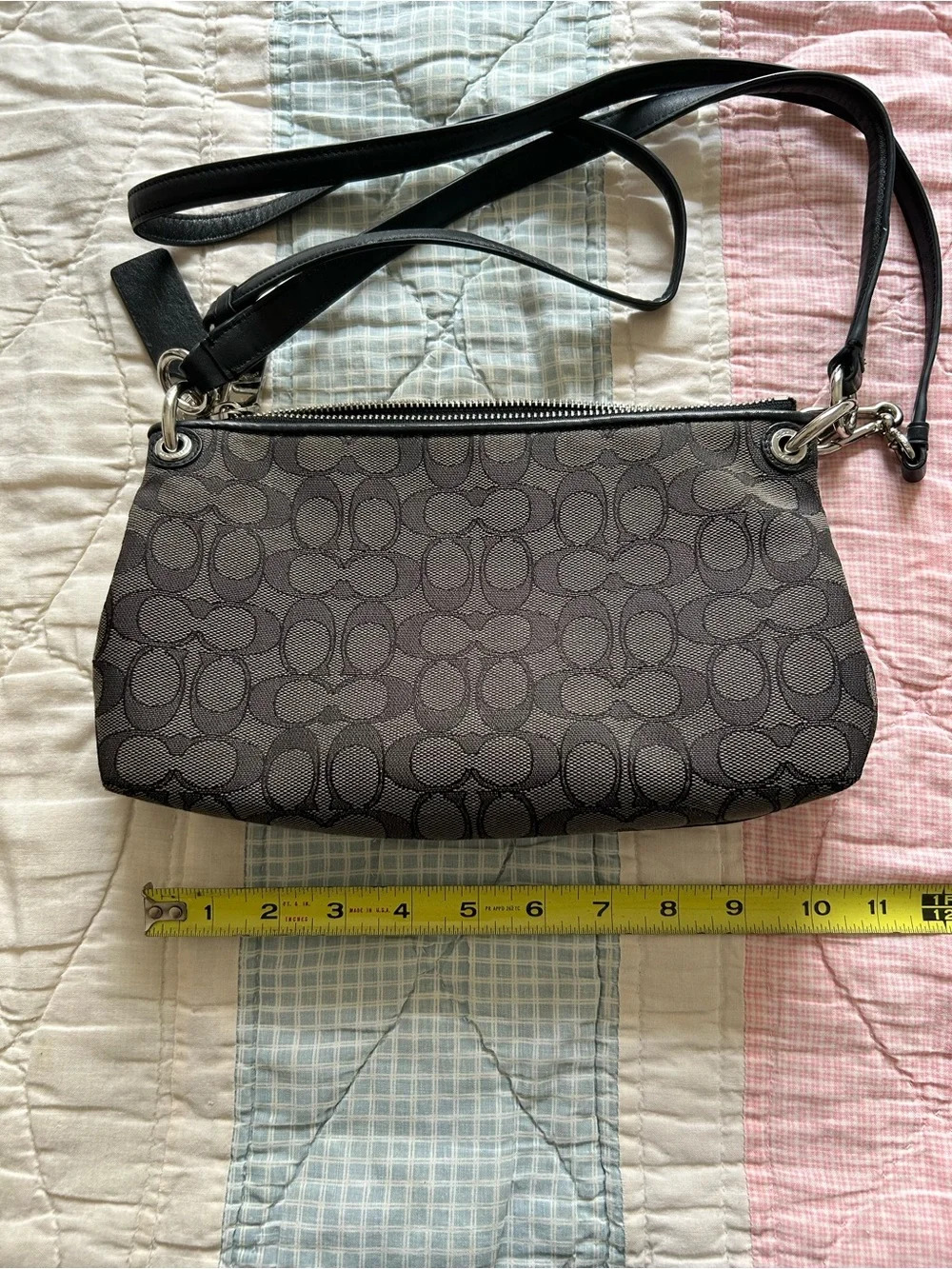 Coach Black and Gray Signature Mini Crossbody Bag